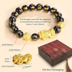 Black and Gold Beaded Bracelet with Dragon Charm